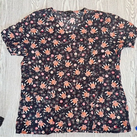Zoe + Chloe Sock Monkey Scrub Top - Picture 1 of 6